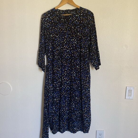 & Other Stories Navy Midi Dress w/ Multicolor Polka Dots and Wrap Waist Size 8 - Picture 3 of 14